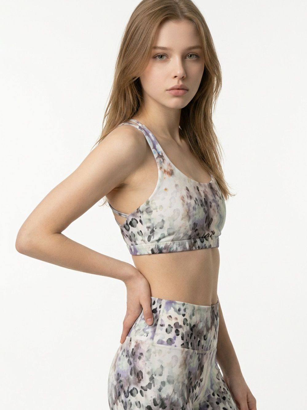 ONZIE | Watercolor Leopard Spots Sports Bra White & Purple Women’s Size S/M